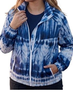 AEO American Eagle Tie Dye Windbreaker Track Jacket Blue White Retro XL  Preppy